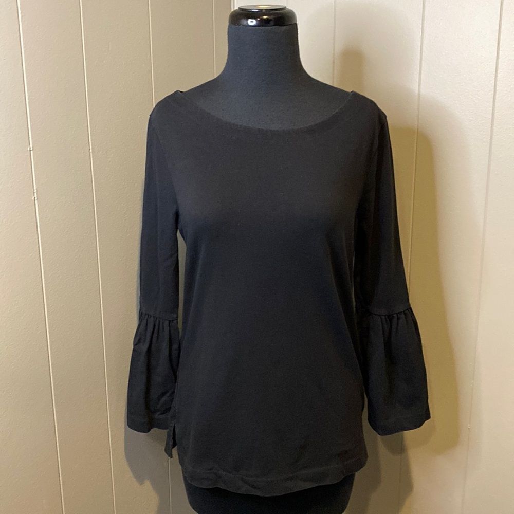 J. Crew Top Small Black Long Sleeve Bell Flare Cuffs Boat Neck